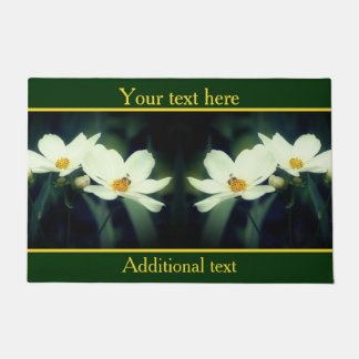 White Cosmos Flowers With Bee Personalized Doormat
