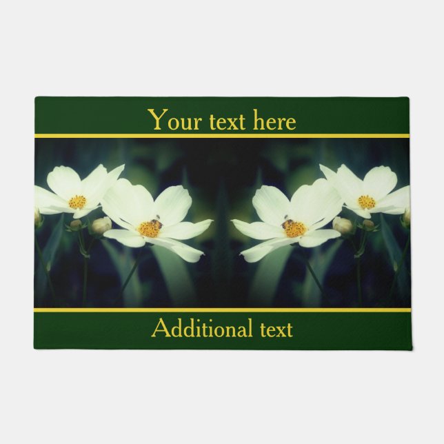 White Cosmos Flowers With Bee Personalized Doormat (Front)