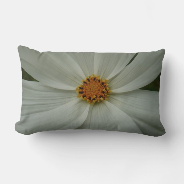 White Cosmos Summer Wildflower Floral Lumbar Pillow (Front)