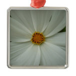 White Cosmos Summer Wildflower Floral Metal Ornament