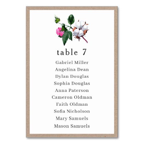 White cotton flower Wedding Single seating plan Table Number