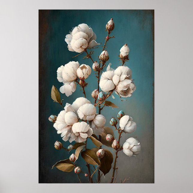White Cotton Flowers Art Print Poster (Front)