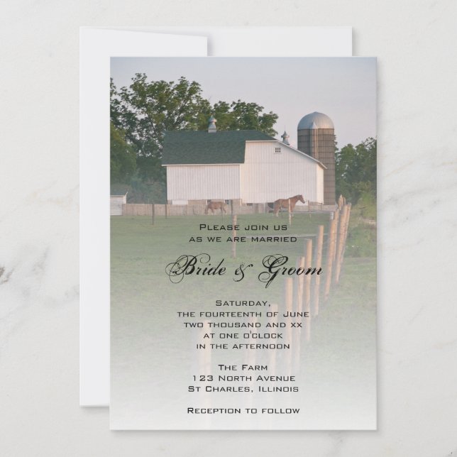 White Country Barn Wedding Invitation (Front)