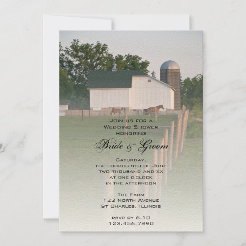 White Country Barn Wedding Shower Invitation