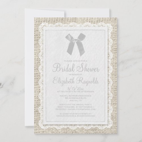 White Country Burlap Bridal Shower Invitations