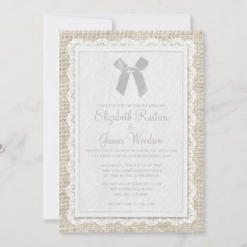 White Country Burlap Wedding Invitations by topinvitations at Zazzle