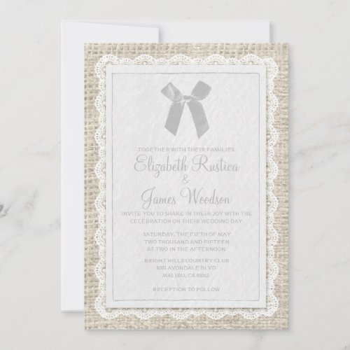 White Country Burlap Wedding Invitations