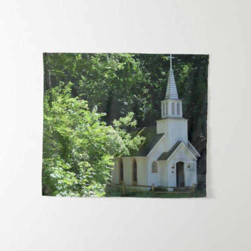 White Country Church Photo Backdrop Tapestry