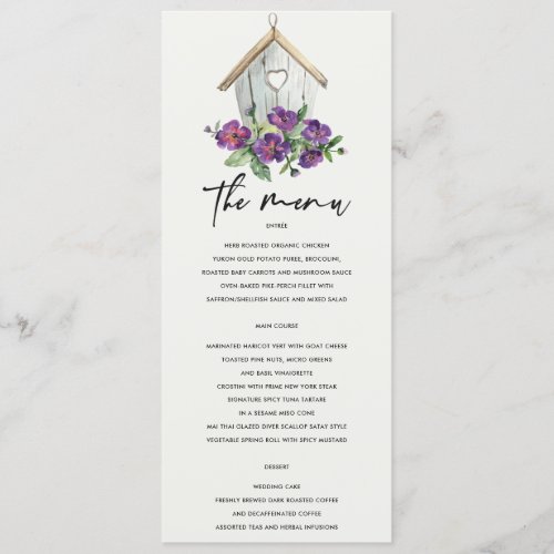 WHITE COUNTRY RUSTIC FLORAL BIRDHOUSE WEDDING MENU