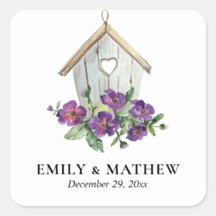 WHITE COUNTRY RUSTIC FLORAL BIRDHOUSE WEDDING SQUARE STICKER