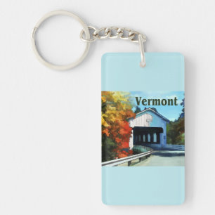 White Covered Bridge  Colorful Autumn Vermont Keychain