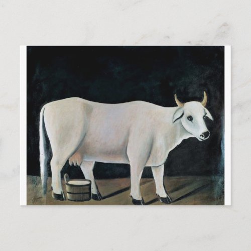 White cow on a black background by Niko Pirosmani Postcard