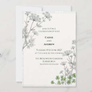 White Cow Parsley Tartan Wedding Invitation