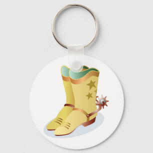 White Cowboy Boots with Riding Spurs Keychain