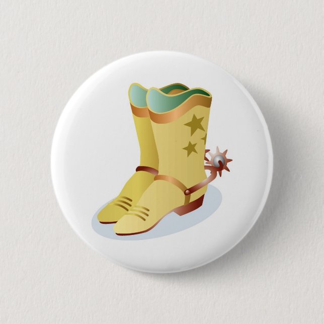 White Cowboy Boots with Riding Spurs Pinback Button (Front)