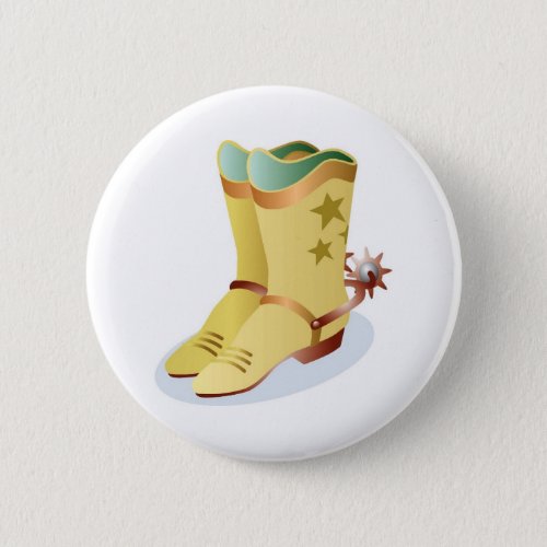 White Cowboy Boots with Riding Spurs Pinback Button