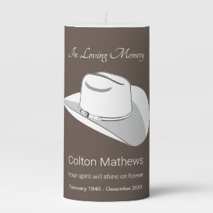 White cowboy hat memorial pillar candle