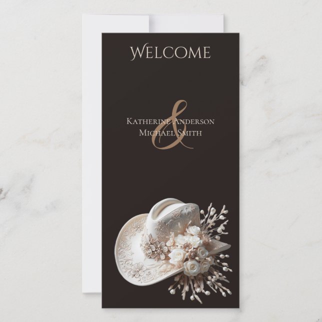 White Cowgirl Hat with Flowers Wedding Program (Front)