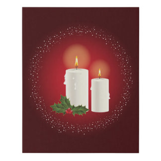 White Cozy Christmas Candles On Red With Holly Faux Canvas Print