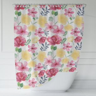 White Cozy Watercooler Botanical Flowers Shower Curtain