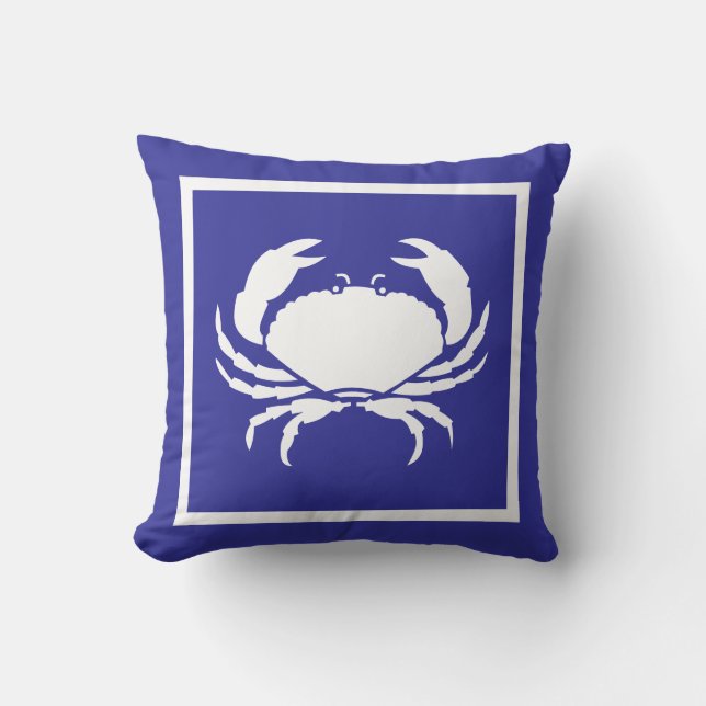 White Crab ~ Beach House Throw Pillow (Front)