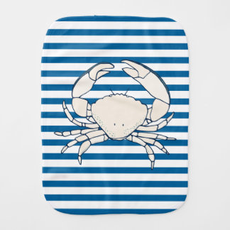 White Crab Blue and White Horizontal Stripe Burp Cloth