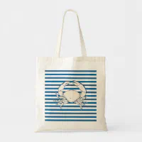White Crab Blue and White Stripe Tote Bag