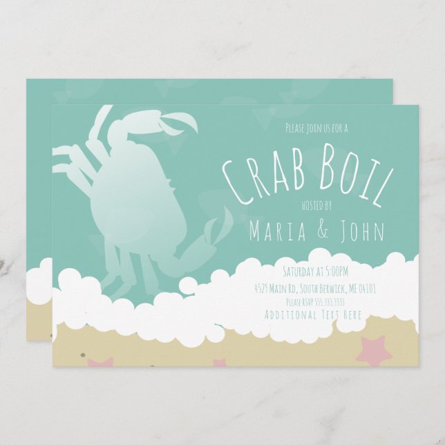 White Crab Boil Party Sand Ocean Waves Invitation (Front/Back)