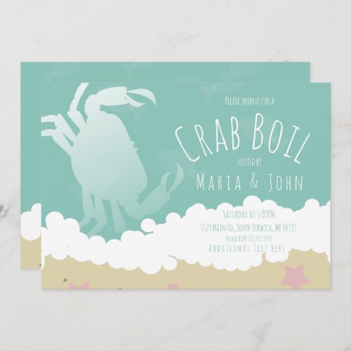 White Crab Boil Party Sand Ocean Waves Invitation