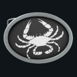 White Crab Oval Belt Buckle<br><div class="desc">White crab shellfish, crustacean, in a nautical, coastal design.</div>
