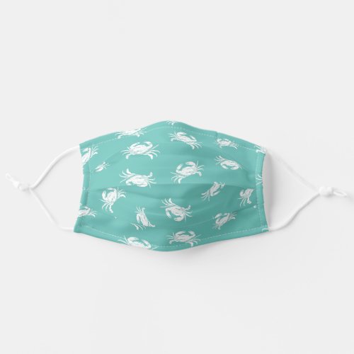 White Crabs on Teal Blue Adult Cloth Face Mask