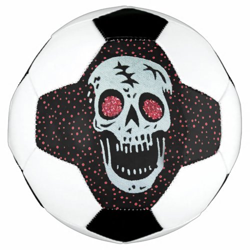 White Cracked Skull Red Glitter Look Eyes Dots Soccer Ball