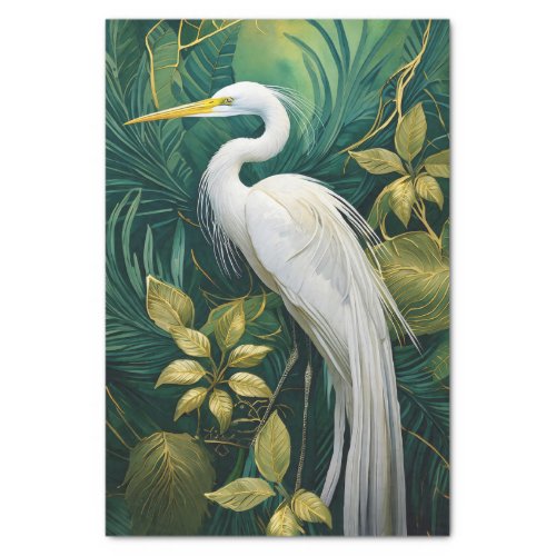 White Crane Botanical Design Elegant Tropical Tissue Paper