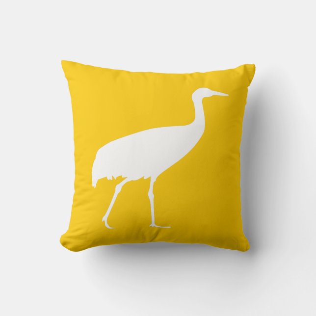 White Crane Silhouette Throw Pillow (Front)