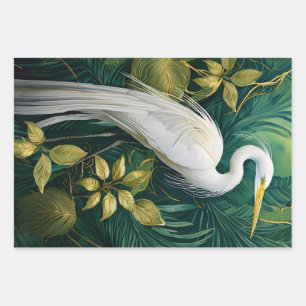 White Cranes & Gardenias, Coconut Grove Wrapping Paper Sheets