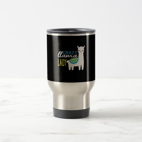 White Crazy Alpaca Llama Lady Travel Mug