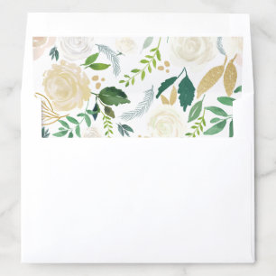 White Cream and Gold Floral Greenery Wedding Envelope Liner