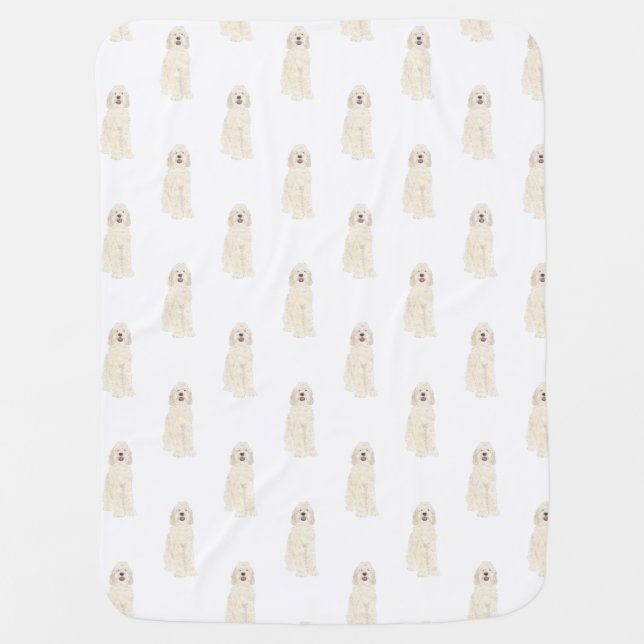 White Cream Doodle Pattern Baby Blanket (Front)