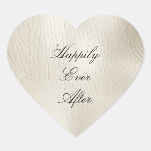 White Cream Faux Leather Wedding Heart Sticker