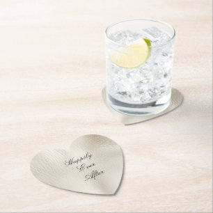 White Cream Faux Leather Wedding Paper Coaster