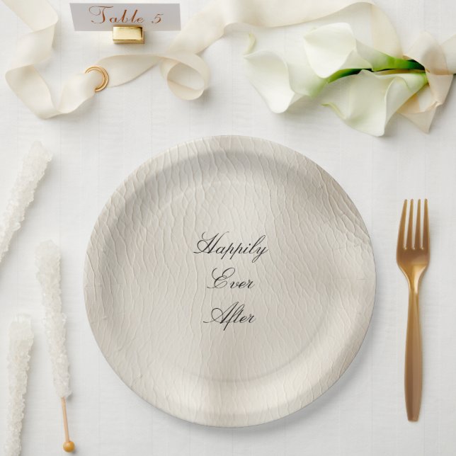 White Cream Faux Leather Wedding   Paper Plates (Wedding)