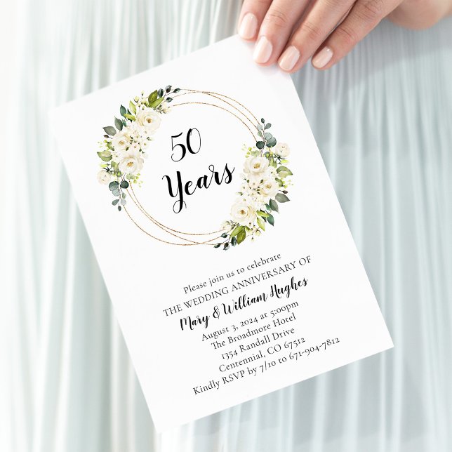 White Cream Floral 50th Wedding Anniversary Invitation (Creator Uploaded)