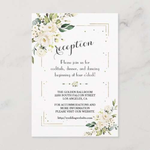 White Cream Floral Golden Wedding Reception Enclosure Card