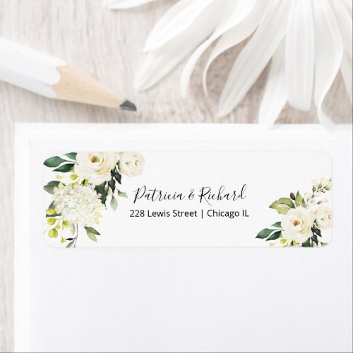 White Cream Floral Wedding Return Address Label