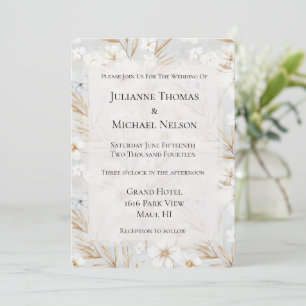 White Cream Flowers Blue Butterflies Wedding Invitation