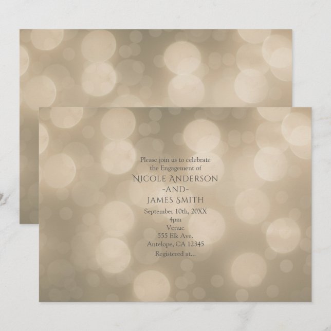 White Cream Glow Elegant Bokeh Lights Engagement Invitation (Front/Back)