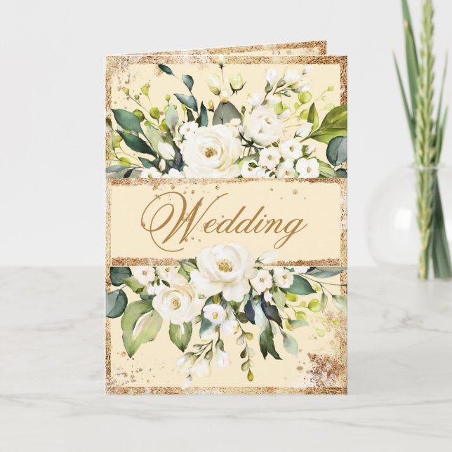 White Cream Gold Botanical Floral Wedding Invitation (Front)