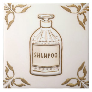 White Cream & Gold Shampoo Bottle Funny Bathroom Ceramic Tile