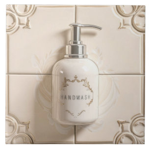 White & Cream Handwash Bottle Funny Bathroom Ceramic Tile