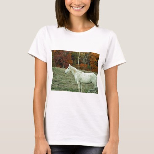 White Cream Horse in an Autumn Field T_Shirt